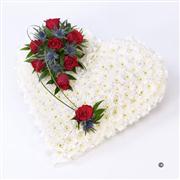 Classic White Heart with Red Roses 20 inches