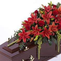 Lily and Rose Casket Spray - Red 4ft