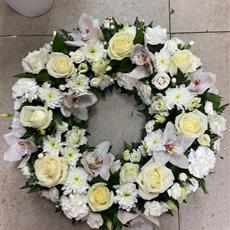 White Rose and Orchid Wreath - Large